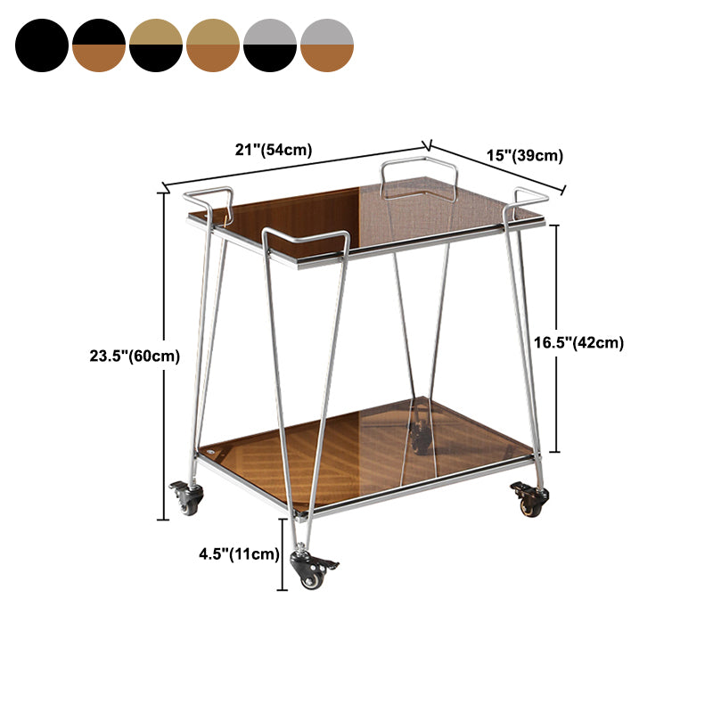 Contemporary 23.62"H Rolling Prep Table Rectangular Metal Prep Table for Dining Room