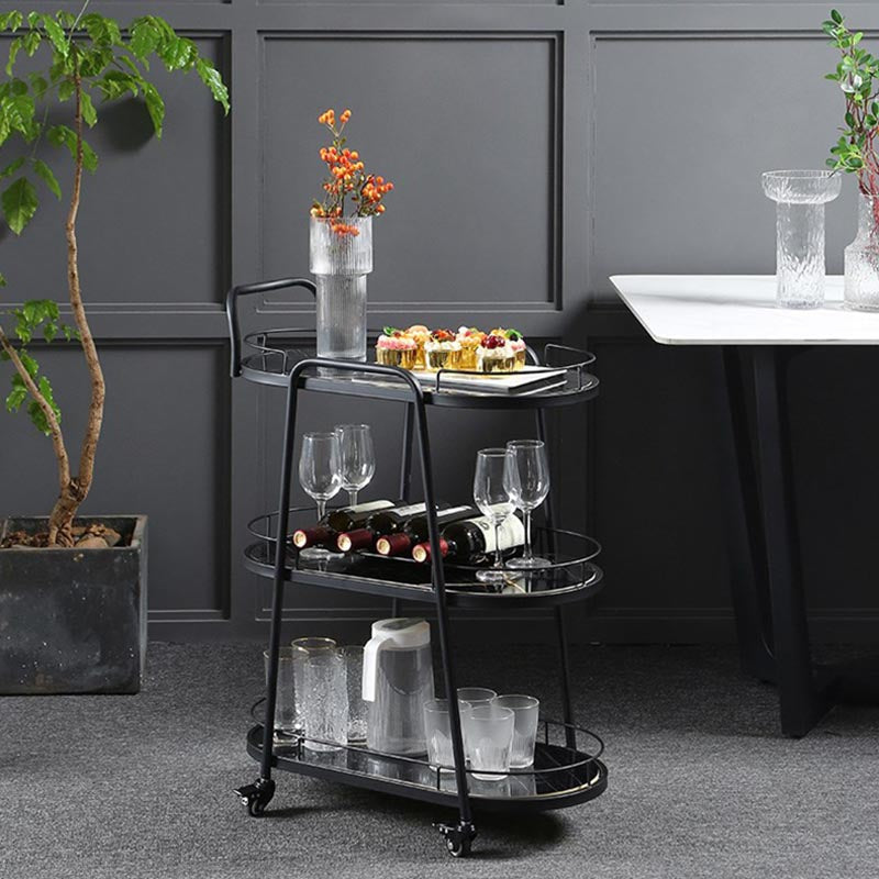 Modern Style Oval Prep Table Rolling Metal Prep Table for Home