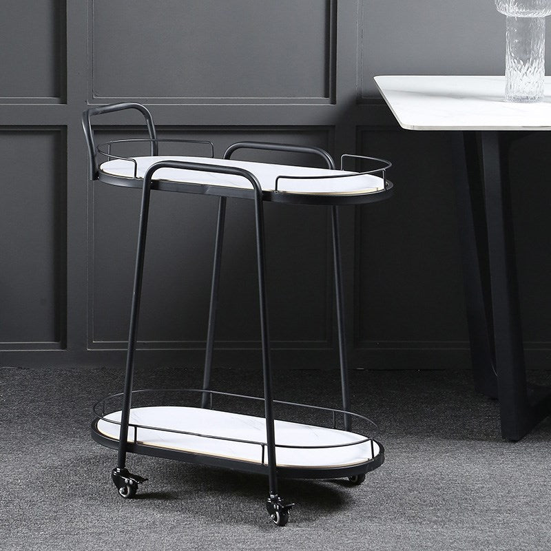 Modern Style Oval Prep Table Rolling Metal Prep Table for Home