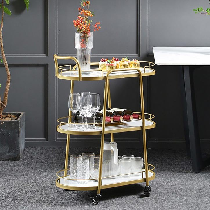 Modern Style Oval Prep Table Rolling Metal Prep Table for Home