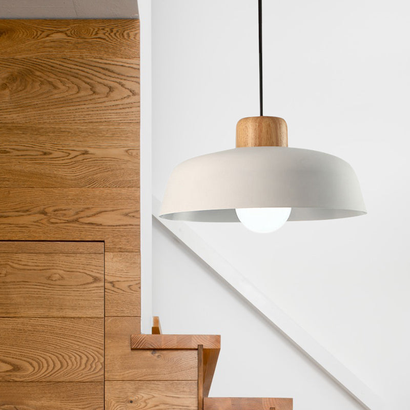 12 "/15" W 1 ciotola a testa per ciotola sospesa in stile Nordico in metallo nero/nero in metallo e legno succonde con cavo regolabile