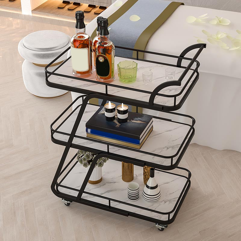 Contemporary 35.43"H Rolling Prep Table Metal Prep Table for Dining Room