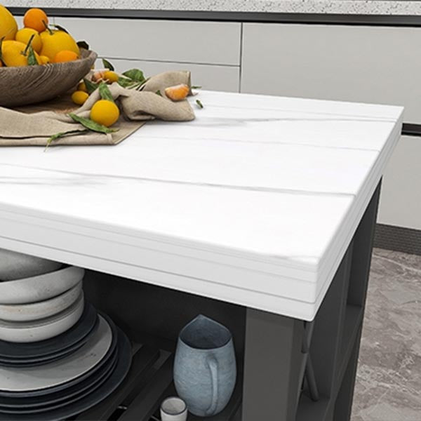 Modern Rolling Kitchen Cart Marble Kitchen Island Cart with Open Storage