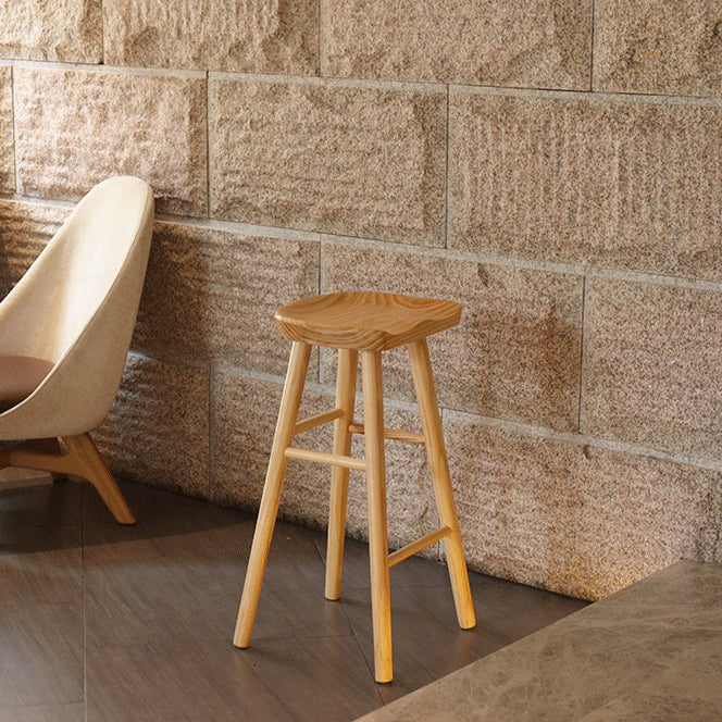 Modern Saddle Seat Counter Stool Solid Wood Armless Bar Stool