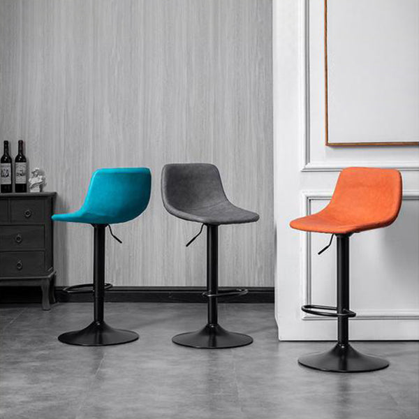 Contemporary Metal Barstool Faux Leather Counter Stool with Black Base for Home