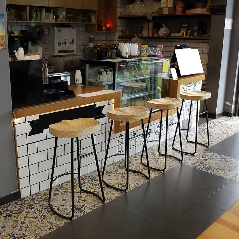 Industrial Wood Natural Barstool Wood Furniture with Metal Base for Home