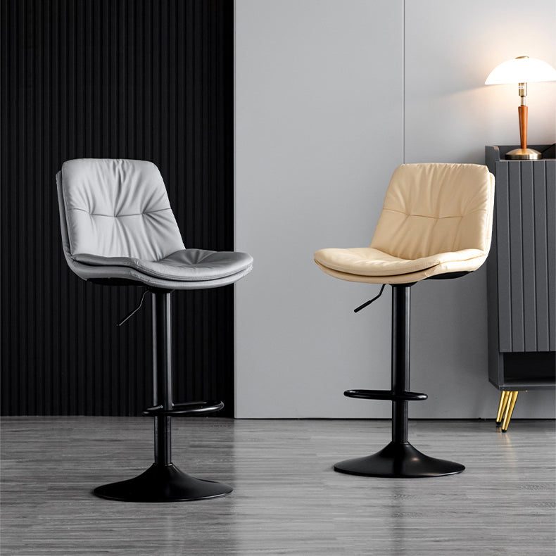 Scandinavian Metal Barstool Faux Leather Low Back Counter Stool with Iron Base