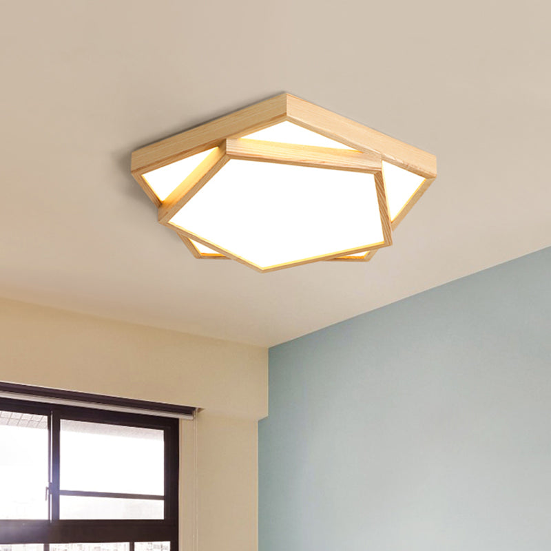 14 "/18" /21.5 " Wide Modern Pentagon Wooden Flush Mount Massimale Lampada 1 - Light LED Pendant Light Fixture in Warm / White Light