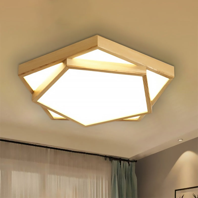 14 "/18" /21.5 " Wide Modern Pentagon Wooden Flush Mount Massimale Lampada 1 - Light LED Pendant Light Fixture in Warm / White Light