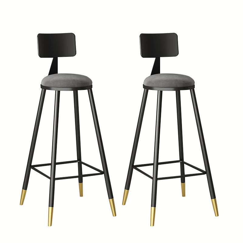 Glam Metal Barstool Velvet Footrest Low Back Stool in Matte Finish for Home