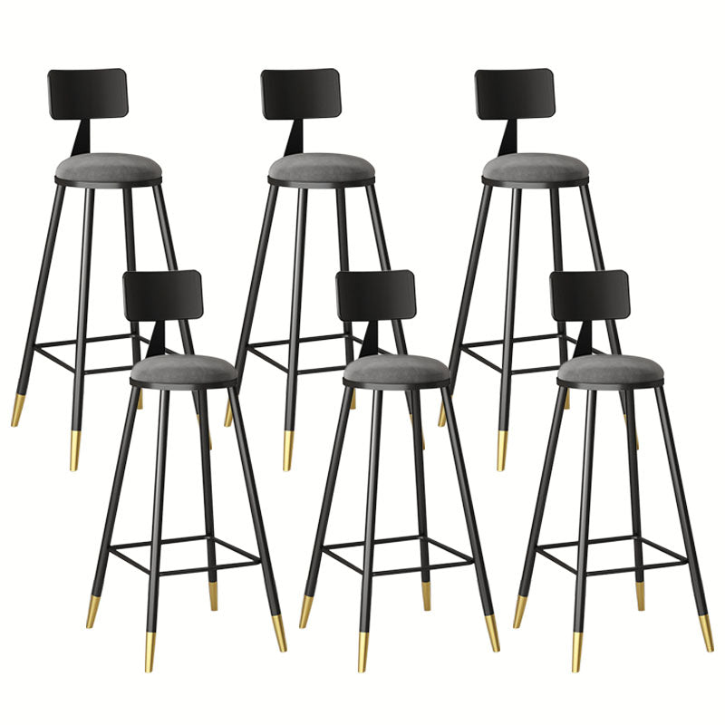 Glam Metal Barstool Velvet Footrest Low Back Stool in Matte Finish for Home