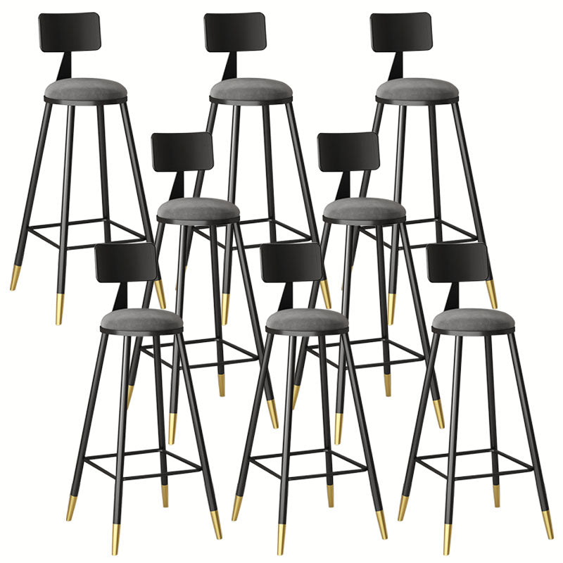 Glam Metal Barstool Velvet Footrest Low Back Stool in Matte Finish for Home