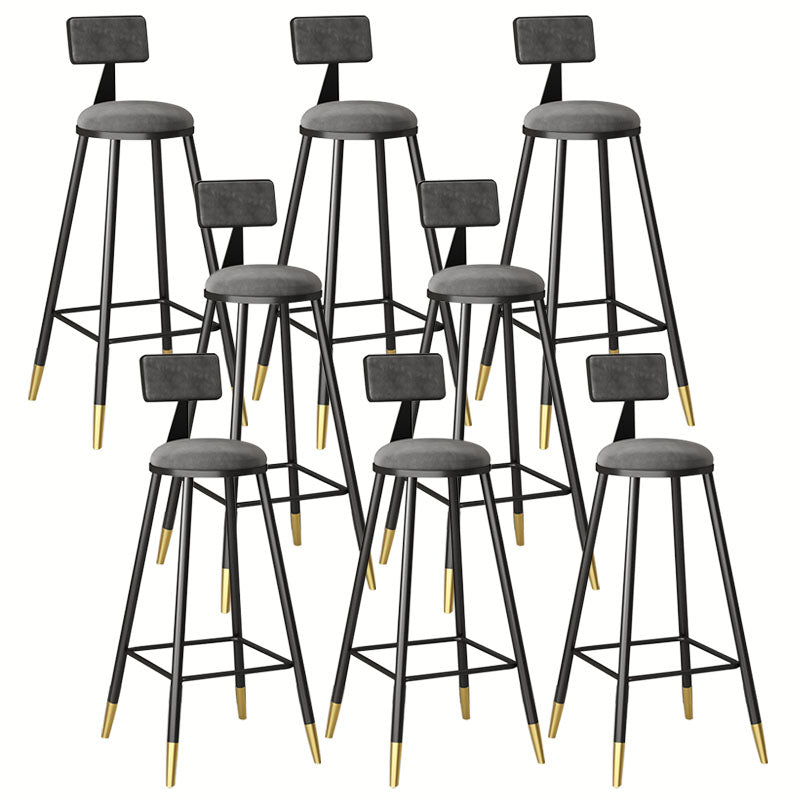 Glam Metal Barstool Velvet Footrest Low Back Stool in Matte Finish for Home