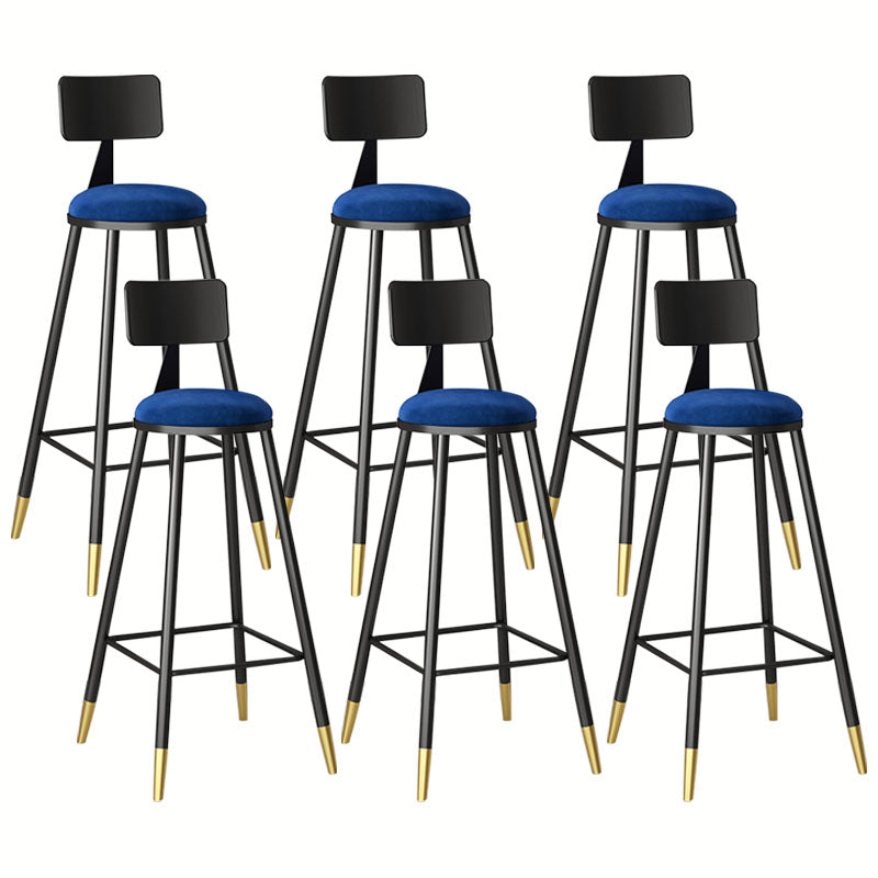 Glam Metal Barstool Velvet Footrest Low Back Stool in Matte Finish for Home