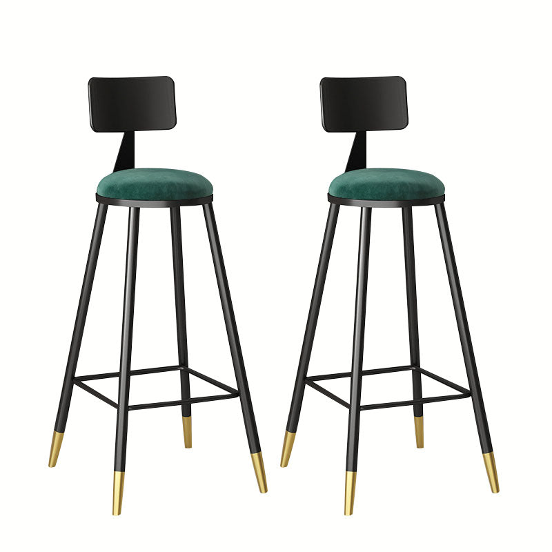 Glam Metal Barstool Velvet Footrest Low Back Stool in Matte Finish for Home