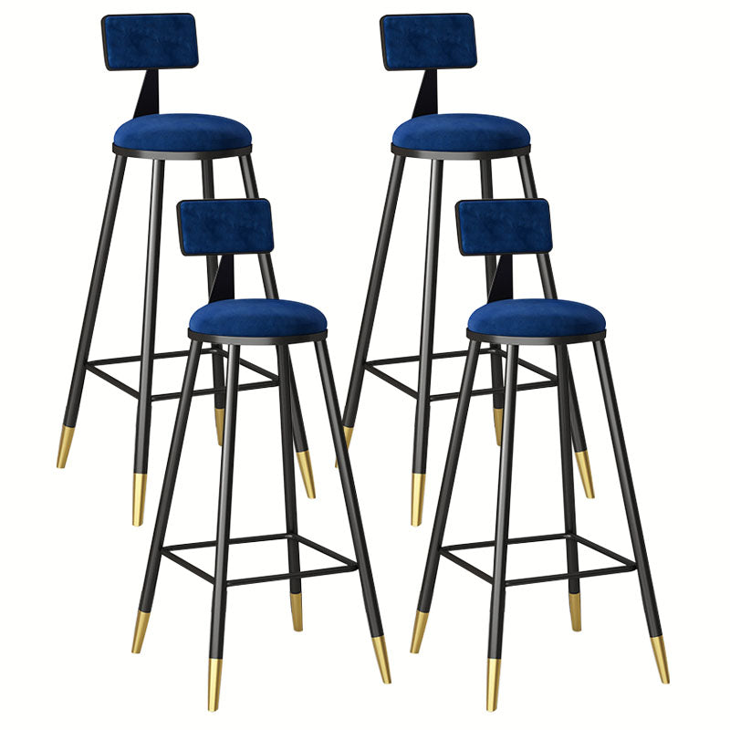 Glam Metal Barstool Velvet Footrest Low Back Stool in Matte Finish for Home