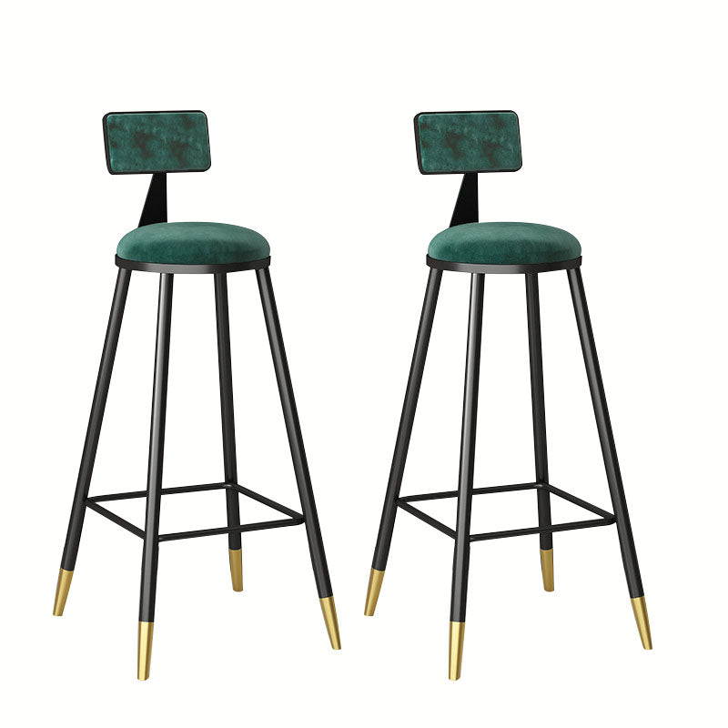 Glam Metal Barstool Velvet Footrest Low Back Stool in Matte Finish for Home