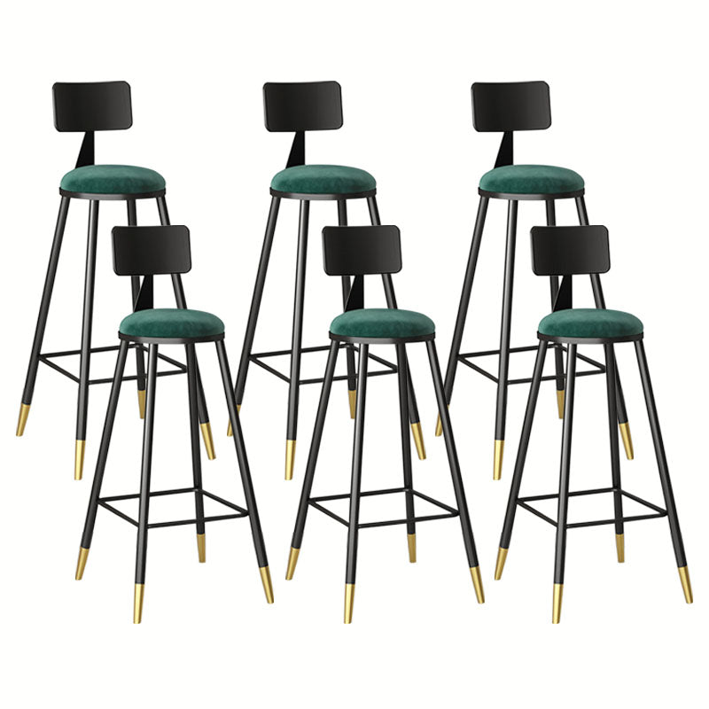 Glam Metal Barstool Velvet Footrest Low Back Stool in Matte Finish for Home