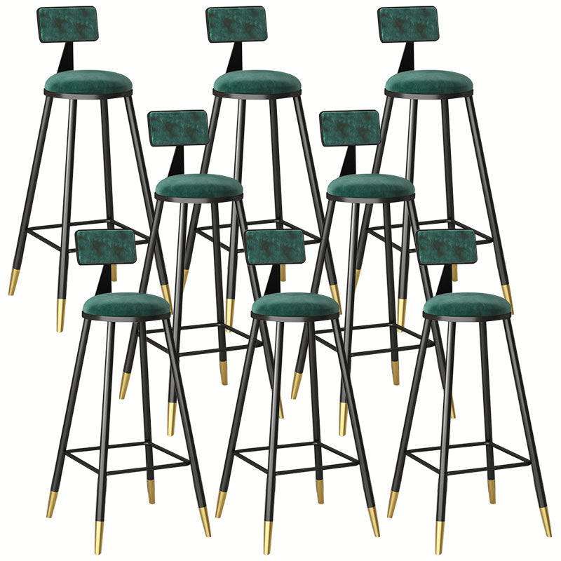 Glam Metal Barstool Velvet Footrest Low Back Stool in Matte Finish for Home