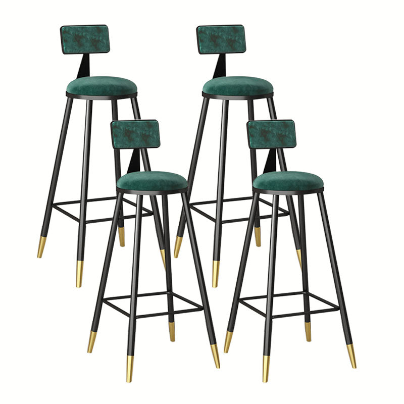 Glam Metal Barstool Velvet Footrest Low Back Stool in Matte Finish for Home