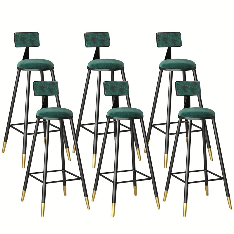 Glam Metal Barstool Velvet Footrest Low Back Stool in Matte Finish for Home