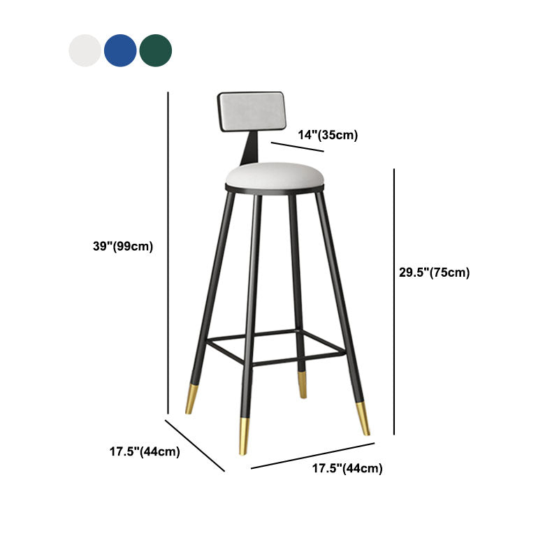 Glam Metal Barstool Velvet Footrest Low Back Stool in Matte Finish for Home