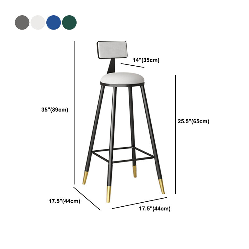 Glam Metal Barstool Velvet Footrest Low Back Stool in Matte Finish for Home