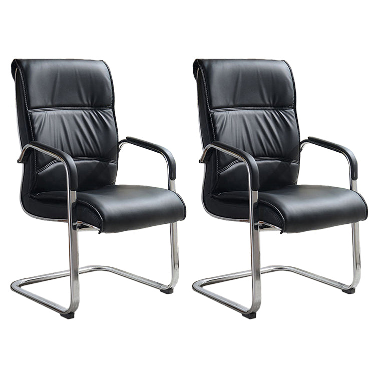 Modern Mid-back Office Chair No Wheels Upholstered Arm Chair