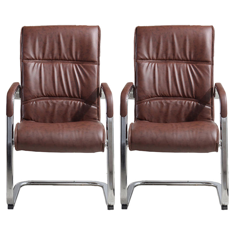 Modern Mid-back Office Chair No Wheels Upholstered Arm Chair