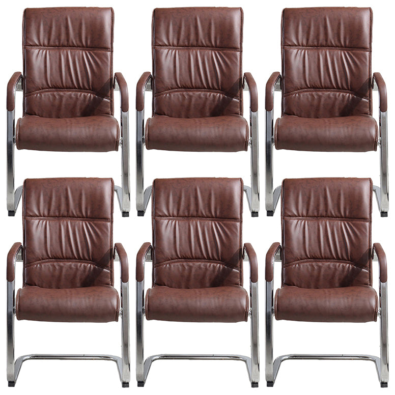 Modern Mid-back Office Chair No Wheels Upholstered Arm Chair