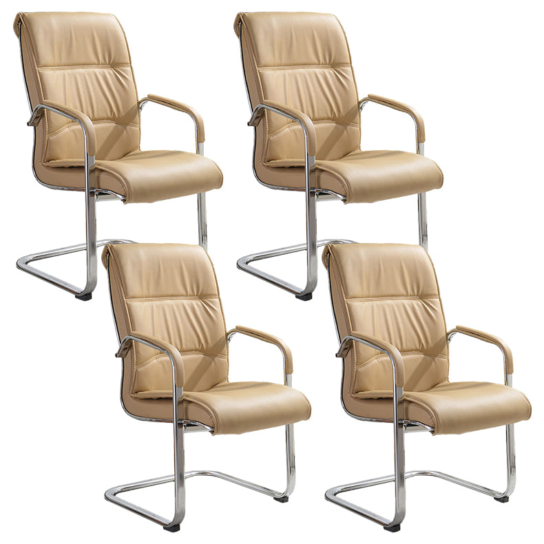 Modern Mid-back Office Chair No Wheels Upholstered Arm Chair