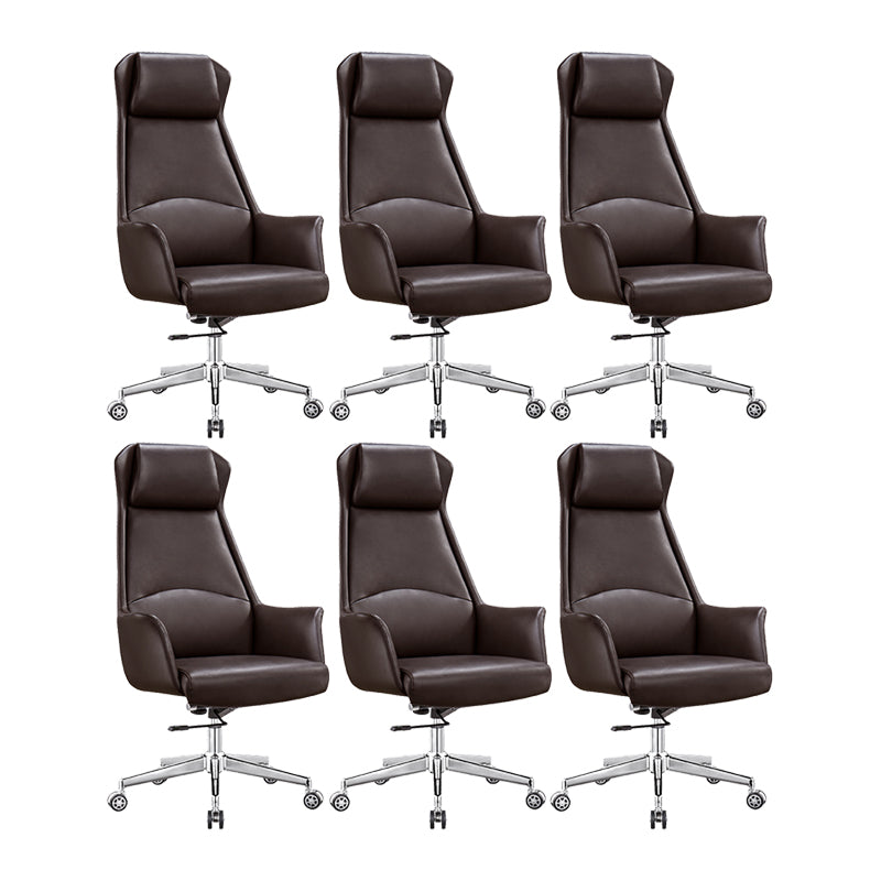 Modern Slide Mid-Back Office Chair Brown Faux Leather Managers Chair