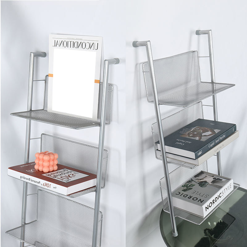 Closed Back Book Shelf Silver and White Bookcase with Shelves