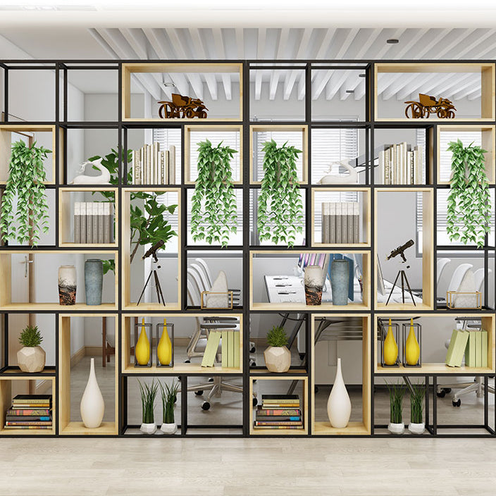 Metal and Wood Book Shelf Etagere Modern Open Shelf Bookcase for Bedroom