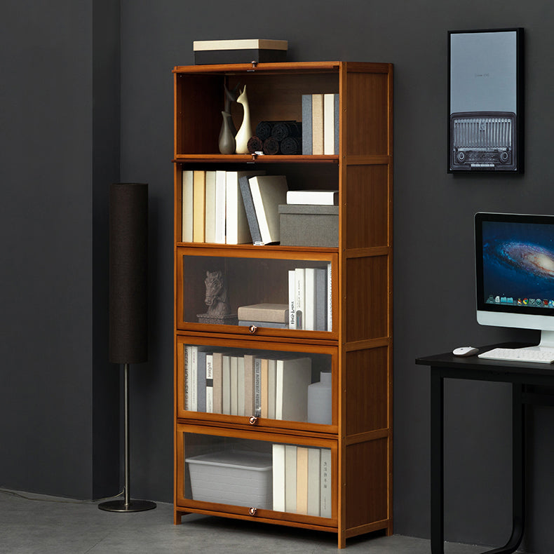 Modern Brown Book Shelf Bamboo Bedroom Shelf Bookcase with Cabinets