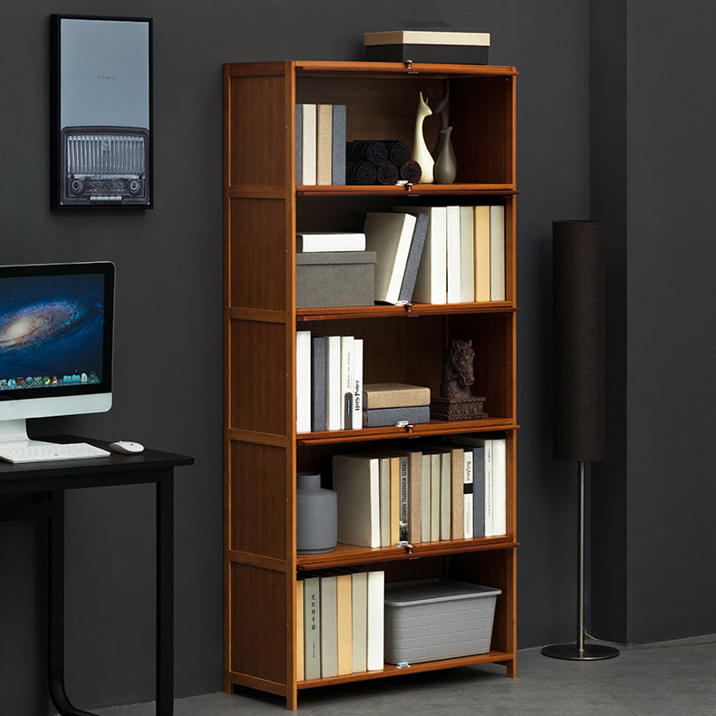 Modern Brown Book Shelf Bamboo Bedroom Shelf Bookcase with Cabinets