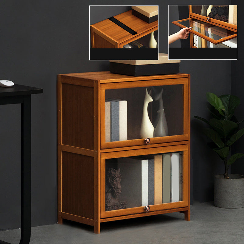 Modern Brown Book Shelf Bamboo Bedroom Shelf Bookcase with Cabinets