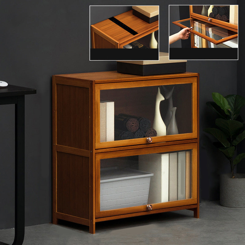 Modern Brown Book Shelf Bamboo Bedroom Shelf Bookcase with Cabinets