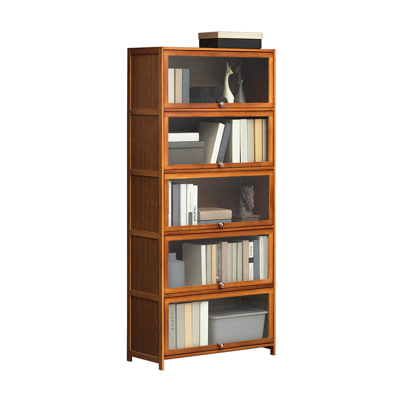 Modern Brown Book Shelf Bamboo Bedroom Shelf Bookcase with Cabinets