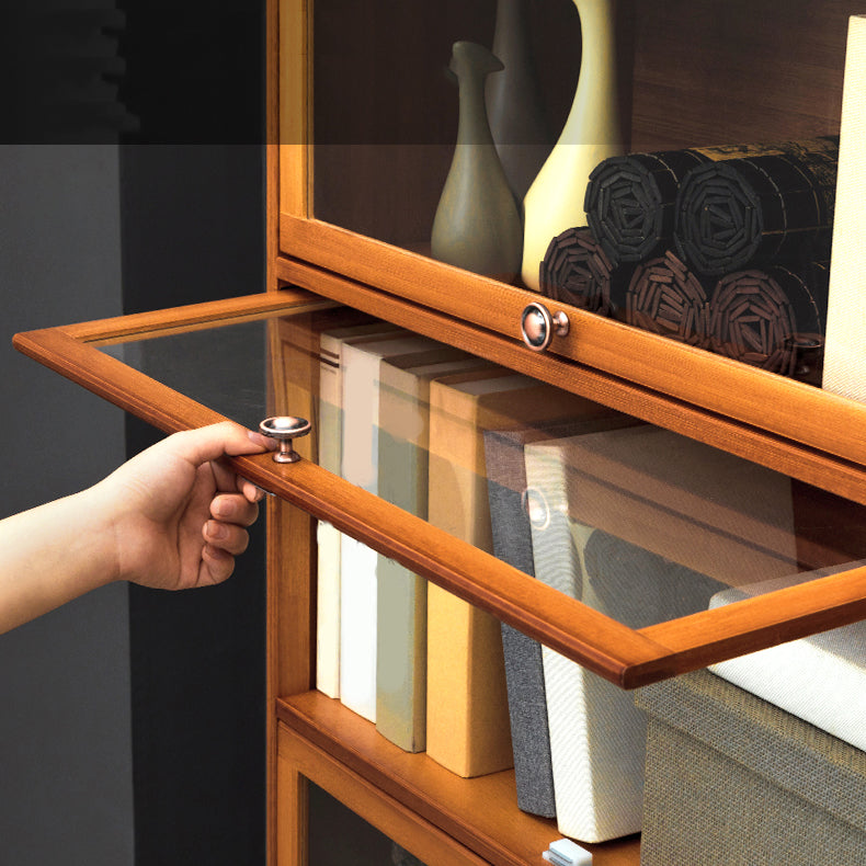 Modern Brown Book Shelf Bamboo Bedroom Shelf Bookcase with Cabinets