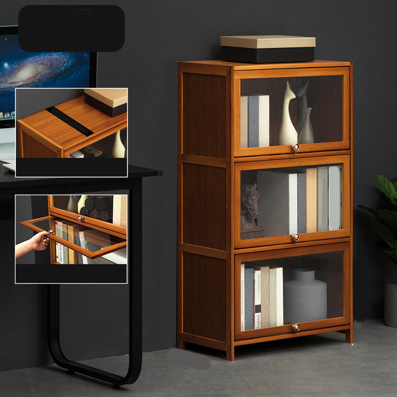 Modern Brown Book Shelf Bamboo Bedroom Shelf Bookcase with Cabinets