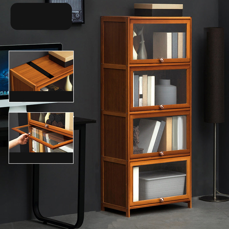Modern Brown Book Shelf Bamboo Bedroom Shelf Bookcase with Cabinets