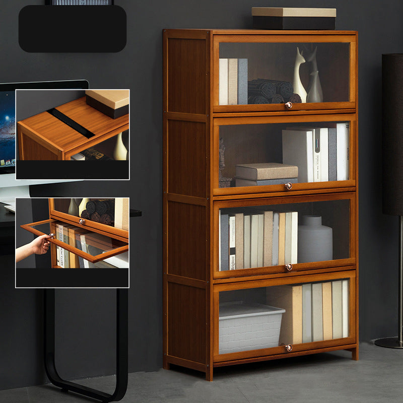 Modern Brown Book Shelf Bamboo Bedroom Shelf Bookcase with Cabinets