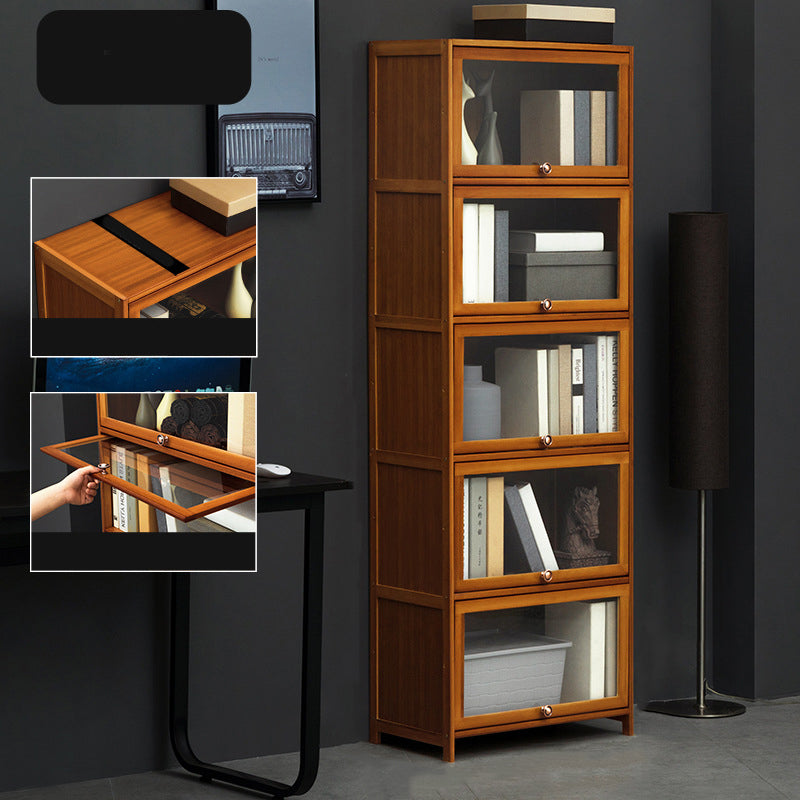 Modern Brown Book Shelf Bamboo Bedroom Shelf Bookcase with Cabinets