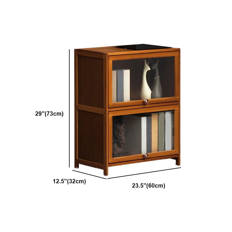 Modern Brown Book Shelf Bamboo Bedroom Shelf Bookcase with Cabinets
