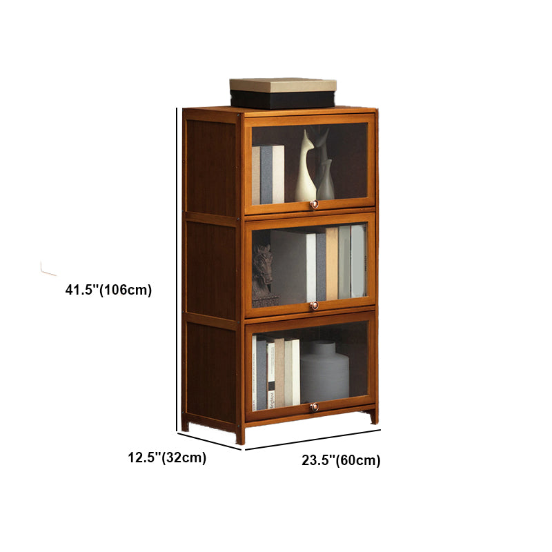 Modern Brown Book Shelf Bamboo Bedroom Shelf Bookcase with Cabinets