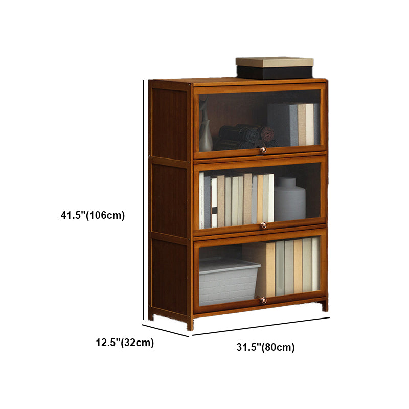 Modern Brown Book Shelf Bamboo Bedroom Shelf Bookcase with Cabinets