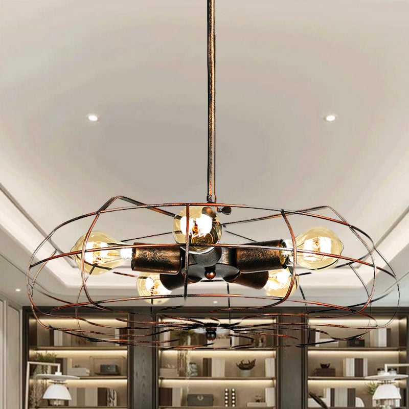 5 lampadine Lampada il lampadario in ferro battuto in gambo rotondo dell'illuminazione a sospensione con cavo/catena in nero/ruggine