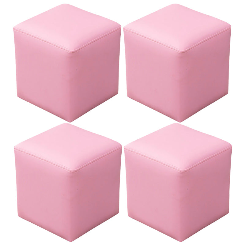 Pink Stain Resistant Pouf Solid Color Square Pouf for Living Room