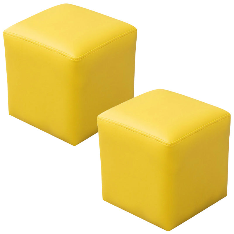 Pink Stain Resistant Pouf Solid Color Square Pouf for Living Room